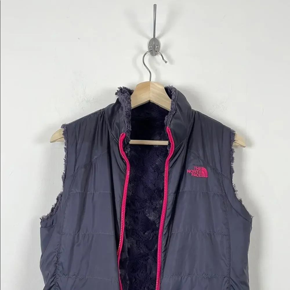 The North Face Reversible Fluffy Womens S Blue Fleece Vest with Pink Full Zipper